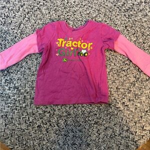 John Deere Pink Long Sleeve Tee with Tractor Design
